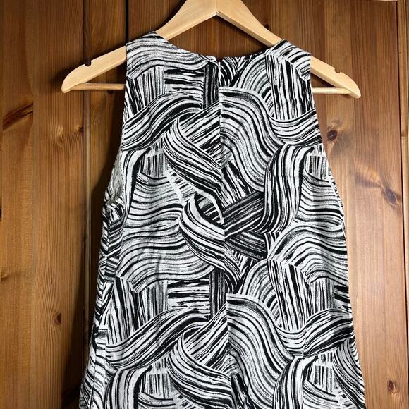 Garnet Hill Harborside Linen Fringe-Hem Dress Women’s 6 Black White Geometric - Picture 6 of 8